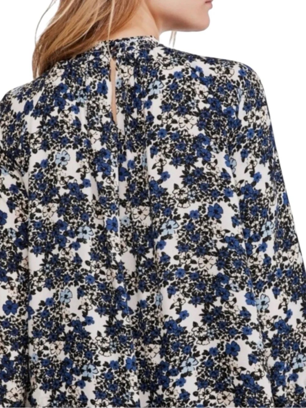 FREE PEOPLE Flowers in her Hair Smocked Tunic Top Dress Top - Blue/White Size S